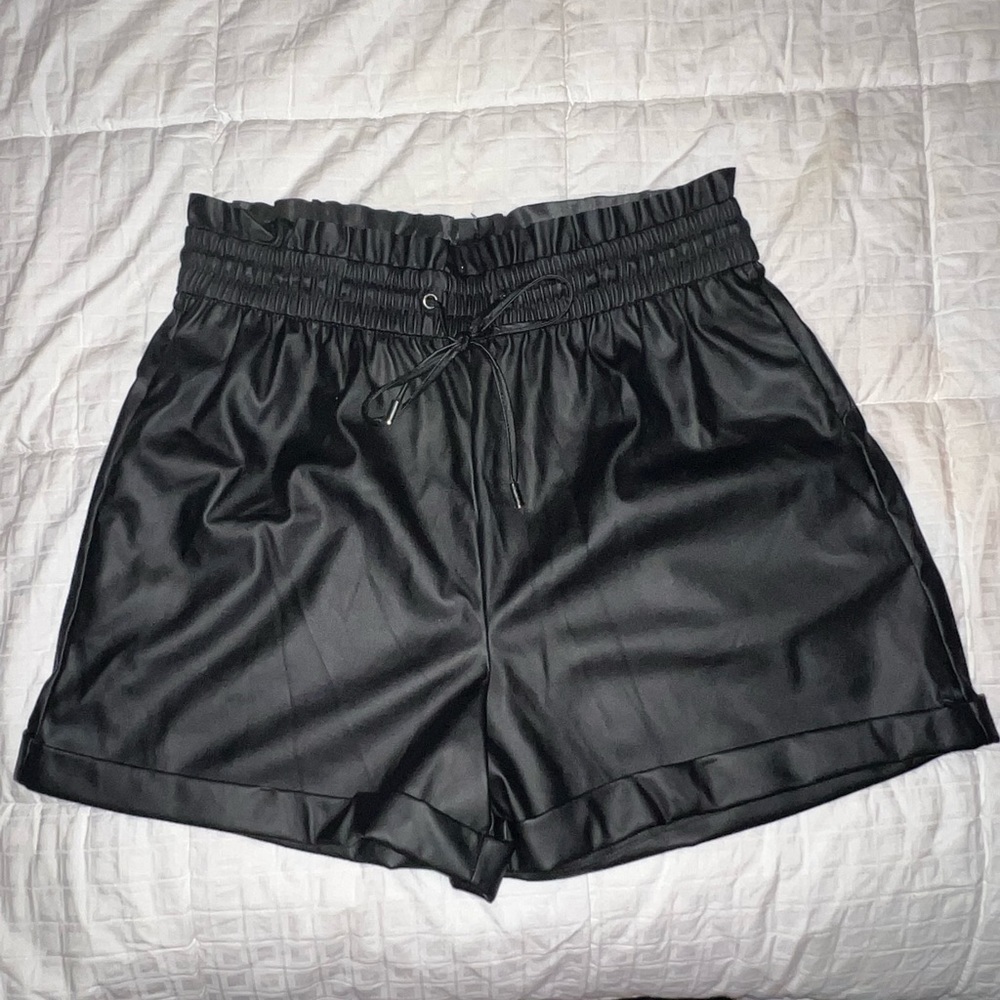 Zenana Paperbag Faux Leather Shorts